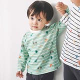グリーンボーダー×トイ総柄 | 【スララク/防汚加工】わくわくデザイン男の子長袖Tシャツ(80~130cm) | SLAP SLIP