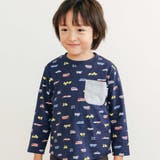ネイビー×乗り物総柄×胸ポケット | わくわく男の子長袖Tシャツ | SLAP SLIP