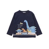 ネイビー | 恐竜プリントヒレ付き天竺長袖Ｔシャツ(80~130cm) | SLAP SLIP
