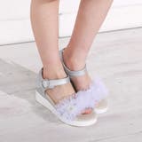 キラキラくしゅくしゅチュールお花モチーフ付きウェッジソールサンダル(16~21c… | SLAP SLIP | 詳細画像3 