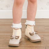 オフホワイト×ベージュ | リボン付きキルティングバイカラーブーツ(14~17cm) | SLAP SLIP