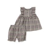ブラック系 | 肩フリルリボンチェックワンピース+ブルマセットアップベビー | SLAP SLIP