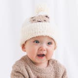 クマ(オフホワイト) | ボンボン付きクマイチゴ柄ブークレニット帽ベビー(44~48cm) | SLAP SLIP