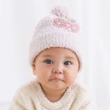 イチゴ(ピンク) | ボンボン付きクマイチゴ柄ブークレニット帽ベビー(44~48cm) | SLAP SLIP