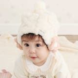 オフホワイト(花) | 花星フワフワモチーフ耳当て付きボンボンニット帽ベビー | SLAP SLIP