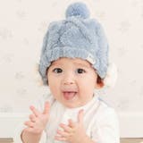 ブルー(星) | 花星フワフワモチーフ耳当て付きボンボンニット帽ベビー | SLAP SLIP