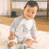 グレー系 | 恐竜パッチ刺しゅうボーダー柄ラグラン2WAYロンパースベビー(50~70cm) | SLAP SLIP