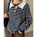 NAVY | ネーブル ストライプ襟付きトレーナー DS26046 | BEIDELLI