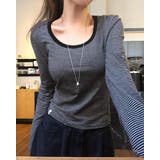 BLACK | ウィドゥン ストライプUネック長袖Tシャツ DS26237 | BEIDELLI
