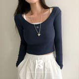 NAVY | ニュートラル刺繍UネックTシャツ ts1305 | BEIDELLI