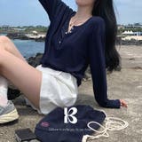 NAVY | ひらひら、リブオープンボタンTシャツ ts1293 | BEIDELLI