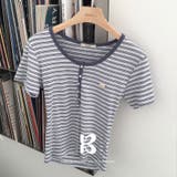 BLUE | ワウ、ストライプUネック半袖Tシャツ ts1423 | BEIDELLI