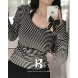 チャコール | クッキー、ストライプフィンガーホールTシャツ ts1384 | BEIDELLI