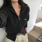チャコール | ペンダント付き、ケーブルニットジップアップ jp1177 | BEIDELLI