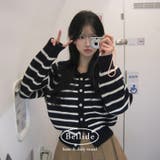 ネイビー | エル、ストライプニットカーディガン cd1259 | BEIDELLI