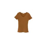 ブラウン | リブカットソー 透けにくい 半袖Vネックトップス Tシャツ | Rvate