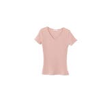 ピンク | リブカットソー 透けにくい 半袖Vネックトップス Tシャツ | Rvate