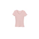 ライトピンク | リブカットソー 透けにくい 半袖Vネックトップス Tシャツ | Rvate