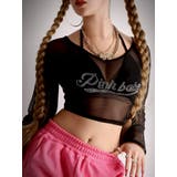 ブラック | 長袖カットソー メッシュトップス ブラ | bombshell