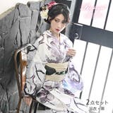 ホワイト | 浴衣 墨絵 花柄 | Ryuyu