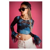 ブルー | 長袖カットソー マーブル柄 シースルー | bombshell