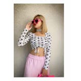 ホワイト | 長袖カットソー ハート柄 へそ出し | bombshell