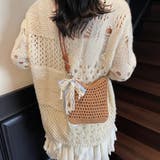 モカブラウン | リボン＆パールチャーム付き クロシェ編みショルダーバッグ | Beststore