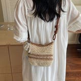 ボーダー | リボン＆パールチャーム付き クロシェ編みショルダーバッグ | Beststore