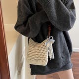 リボン＆パールチャーム付き クロシェ編みショルダーバッグ | Beststore | 詳細画像1 