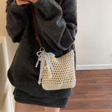 リボン＆パールチャーム付き クロシェ編みショルダーバッグ | Beststore | 詳細画像2 