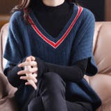 ブルー | Vネックニットベストトップス レイヤード風 韓国ファッション | Beststore