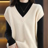 ニットベスト秋冬 Vネックニットベストカーディガントップス レイヤード風 | Beststore | 詳細画像1