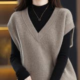 ニットベスト秋冬 Vネックニットベストカーディガントップス レイヤード風 | Beststore | 詳細画像2