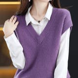 ニットベスト秋冬 Vネックニットベストカーディガントップス レイヤード風 | Beststore | 詳細画像3