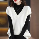 ニットベスト秋冬 Vネックニットベストカーディガントップス レイヤード風 | Beststore | 詳細画像4