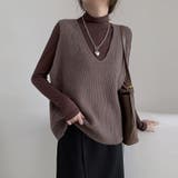 Vネックニットベストトップス レイヤード風 韓国ファッション | Beststore | 詳細画像3