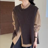 ブラウン | ニットベストトップス レイヤード風 韓国ファッション | Beststore