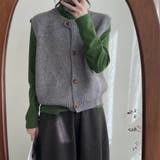 グレー | 【こなれ感演出】前開き ウッドボタン ニットベスト (全8色) | Beststore