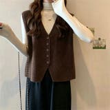 ダークブラウン | ニットベスト レディース Vネック 前開き レトロ 韓国 秋冬 トップス | Beststore