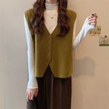 カーキ | ニットベスト レディース Vネック 前開き レトロ 韓国 秋冬 トップス | Beststore