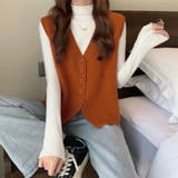 オレンジ | ニットベスト レディース Vネック 前開き レトロ 韓国 秋冬 トップス | Beststore