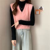 ピンク | シャギーニットベスト Vネック 重ね着 秋 冬 レディース | Beststore