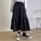 ブラック | ロングスカート ウエストゴム入り ギャザー切り替え | Beststore