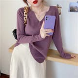 パープル | レディースファッション通販 リブニットトップス シンプルニット | Beststore
