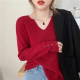 レッド | レディースファッション通販 リブニットトップス シンプルニット | Beststore