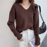 ブラウン | レディースファッション通販 リブニットトップス シンプルニット | Beststore