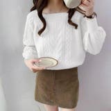 ホワイト | ニット編みセーター ケーブル編みニット トップス | Beststore