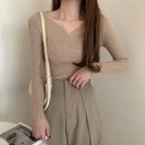 vネックニット ハートシェイプドネックニットトップス リブニット | Beststore | 詳細画像1 