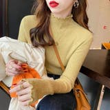 ライムイエロー | フリルカラーハイネックニットトップス リブ インナーニットプチフリル | Beststore