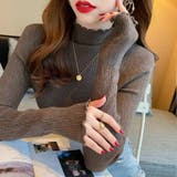 ブラウン | フリルカラーハイネックニットトップス リブ インナーニットプチフリル | Beststore